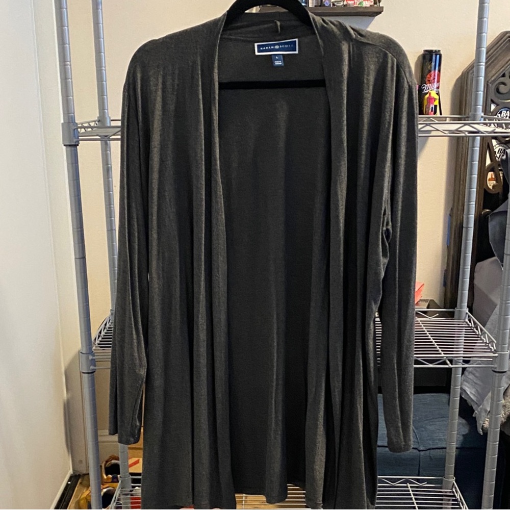 Karen Scott Gray Open-Front Cardigan